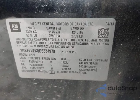 2013 GMC Terrain Slt-1 z USA, uszkodzony, nr VIN 2GKFLVEK8D6334979